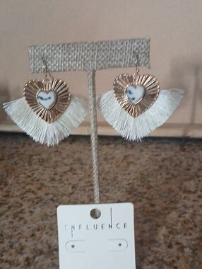 Influence Gold Heart Earrings with Cream Fringe